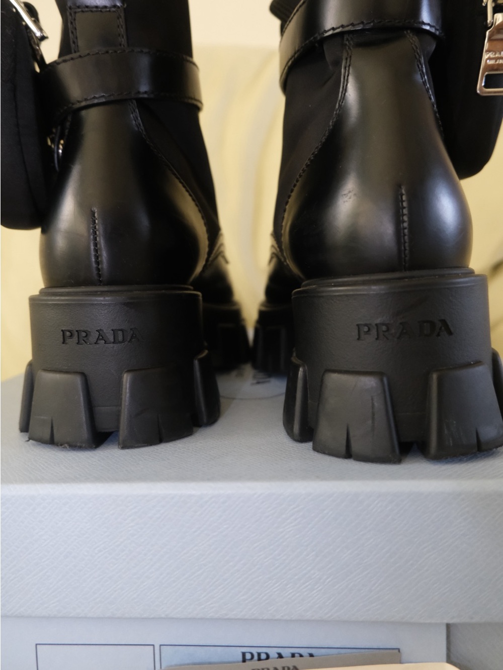 Prada Black Leather Combat Boots with Detachable Pouch - Picture 4 of 6